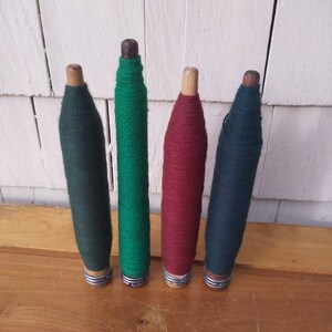 Vintage Wooden Bobbins with Thread - Group of Four