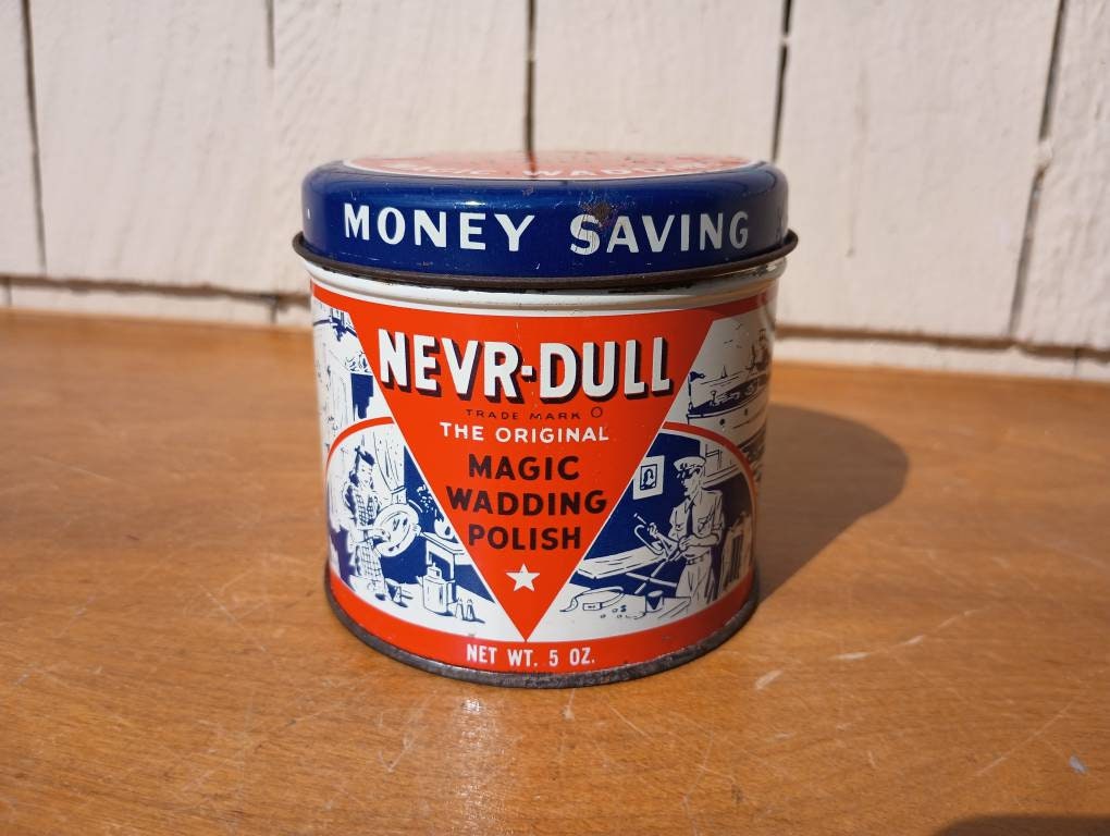 Vintage 1941 Nevr-Dull The Original Magic Never Dull Wadding Polish Tin Can
