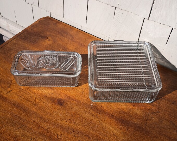 Two Vintage Glass Refrigerator Dishes With Lids - Etsy