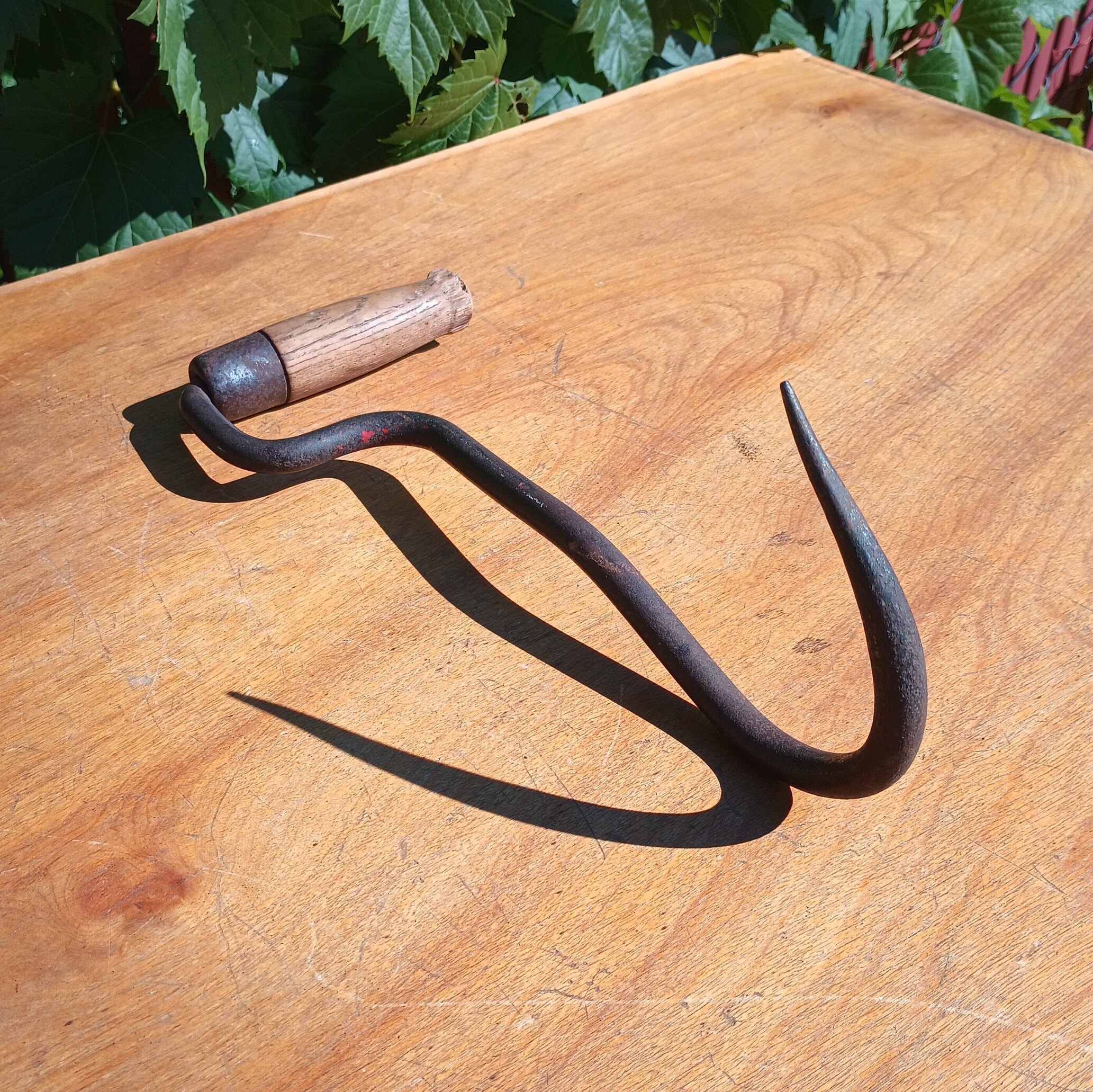 Vintage Hay Hook With Offset Wooden Handle 