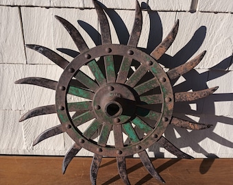 Vintage Cultivator Wheel or Rotary Hoe - Amazing Rustic Patina!