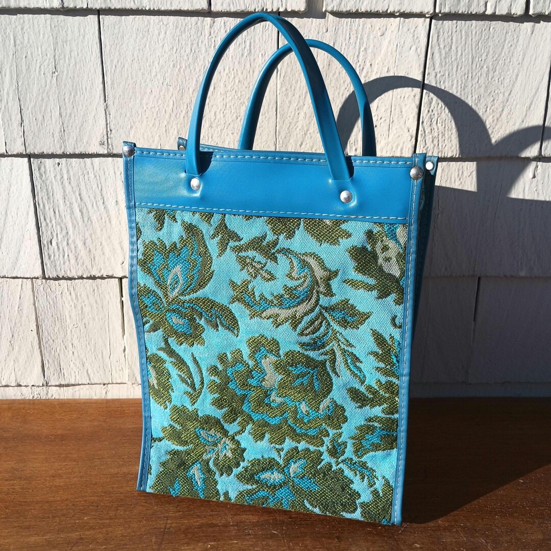 Vintage Tote Bag With Colorful Blue-green Patterns - Etsy