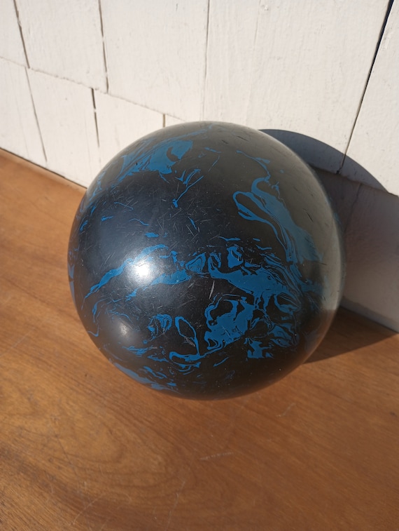 Vintage Bowling Ball With Blue and Black Swirl - Manhattan Rubber
