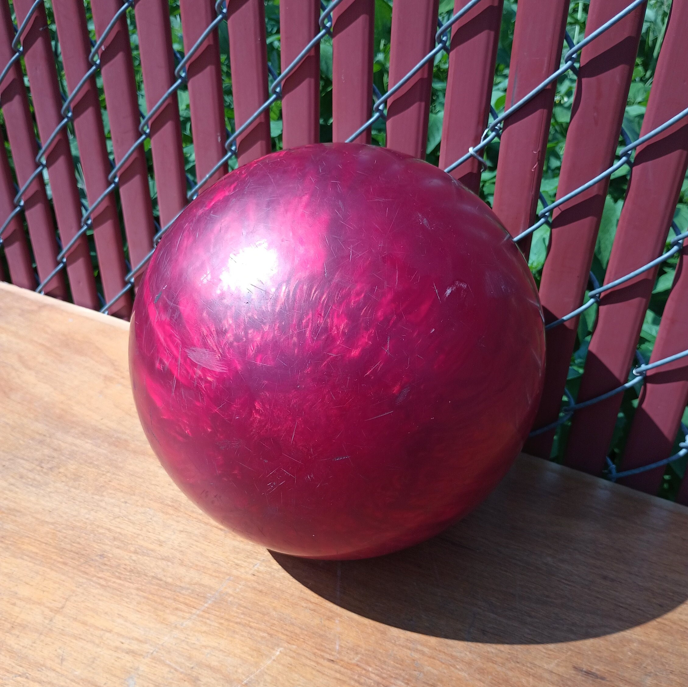 Vintage Dark Red Bowling Ball - Lucky Strike With a Four Leaf