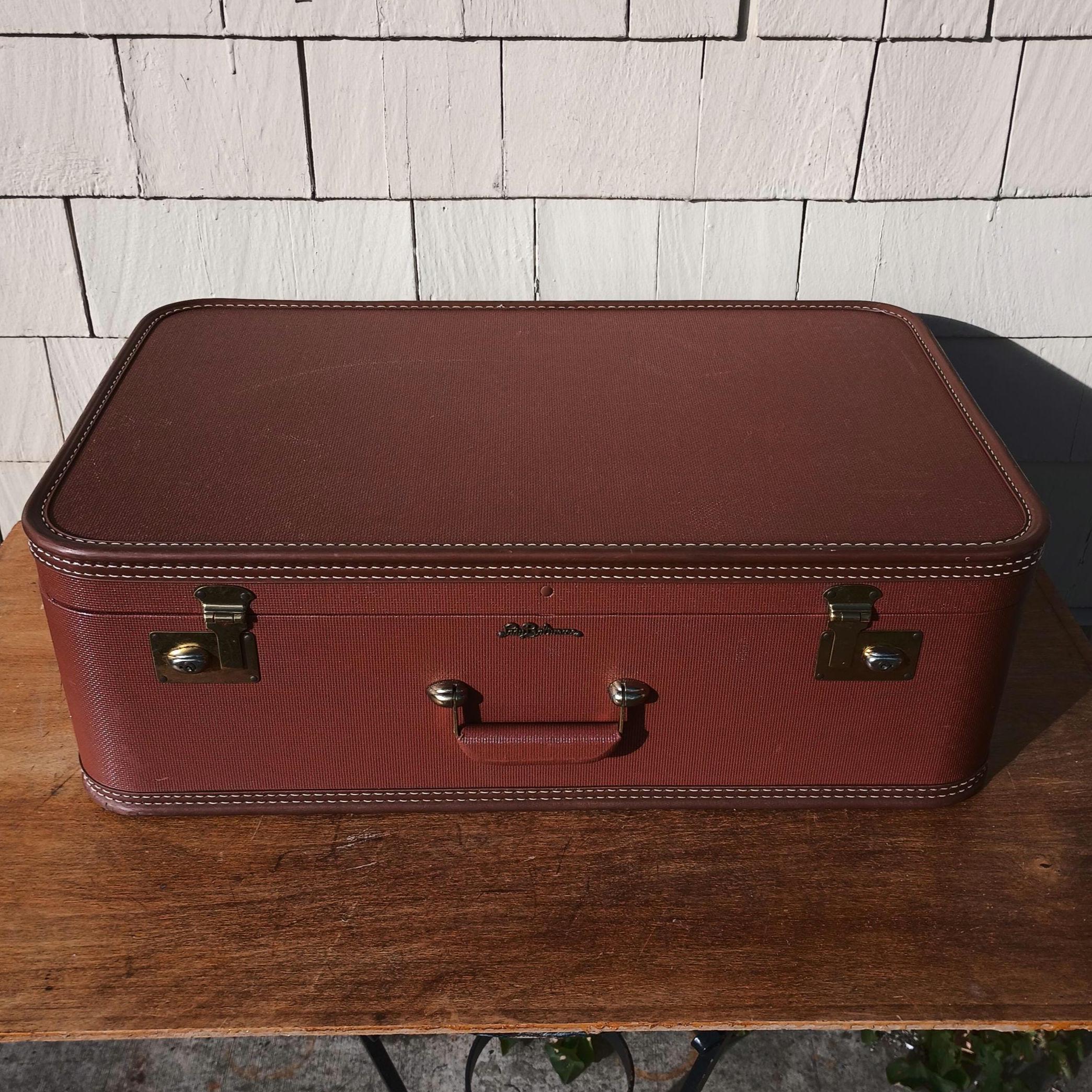 Valise Vintage Femme Baltimore - Coque Rigide Ivoire/intérieur Violet - Années 50 - 9 X 21 X 18
