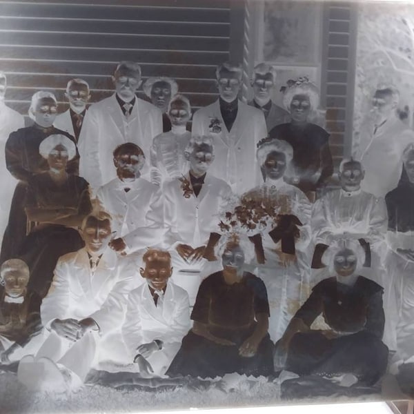 Vintage Glass Plate Negative - Family Picture - Wedding?