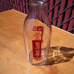 Vintage One Quart Milk Bottle - Clover Cream - Marshfield, WI