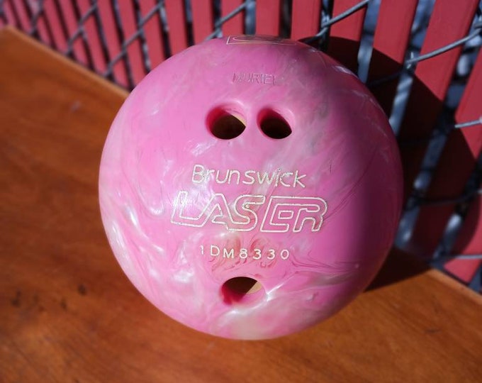 Vintage Brunswick Bowling Ball Laser Pink With White Swirl Belonged to