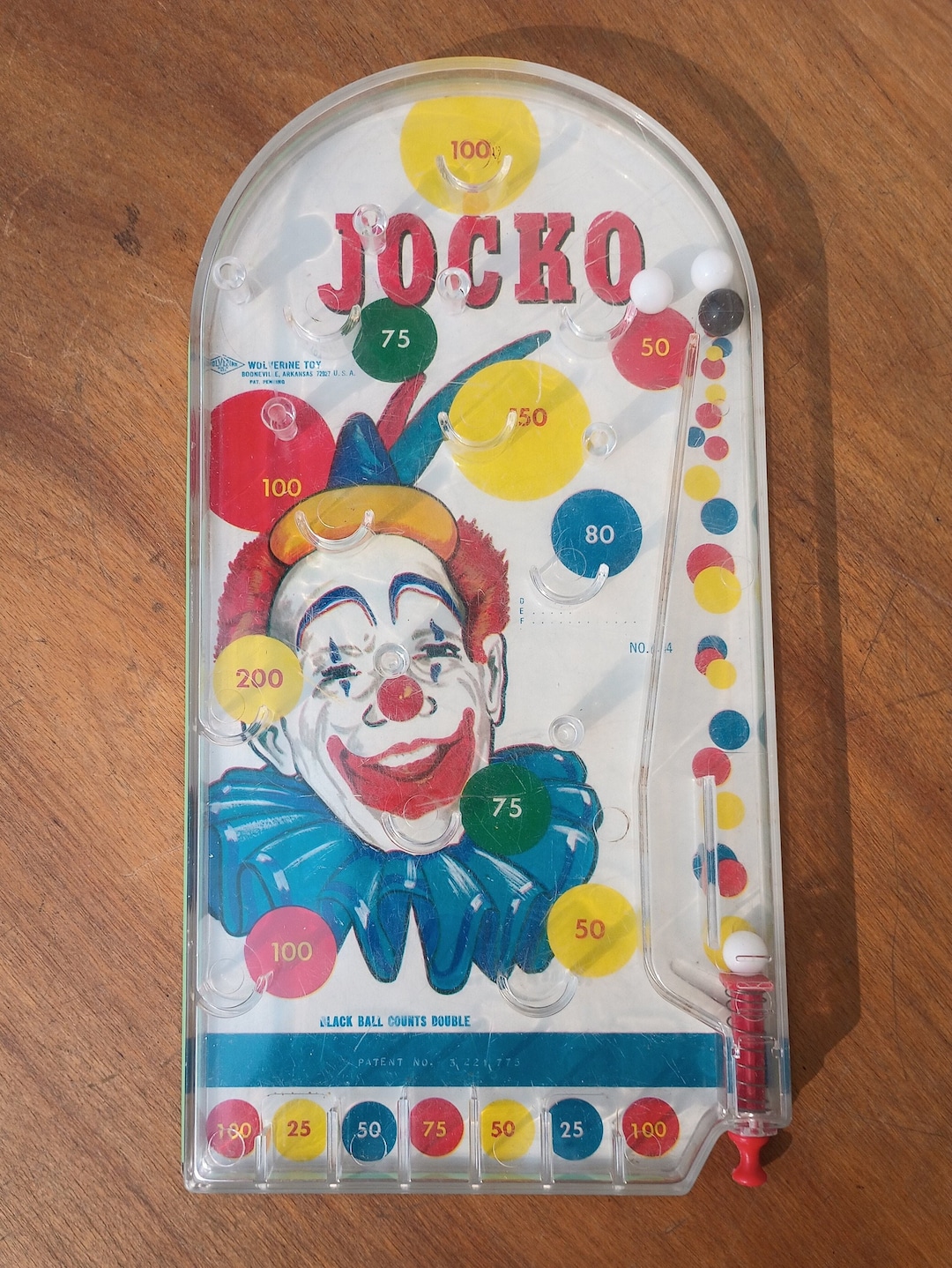 Vintage Tabletop Pinball Game Jocko the Clown Wolverine Toy, Booneville