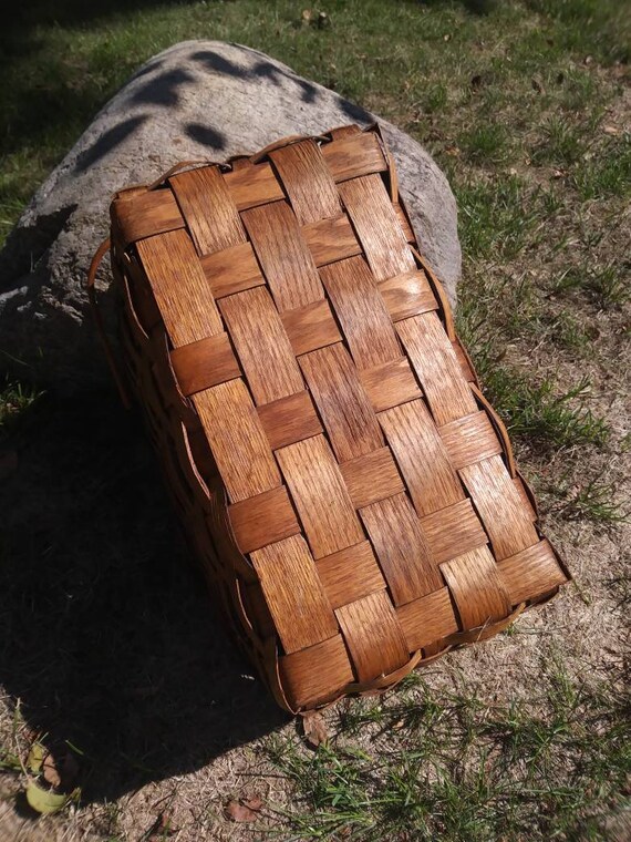 Vintage Shelton Woven Wood Picnic Basket - Beautiful Golden Oak - Etsy
