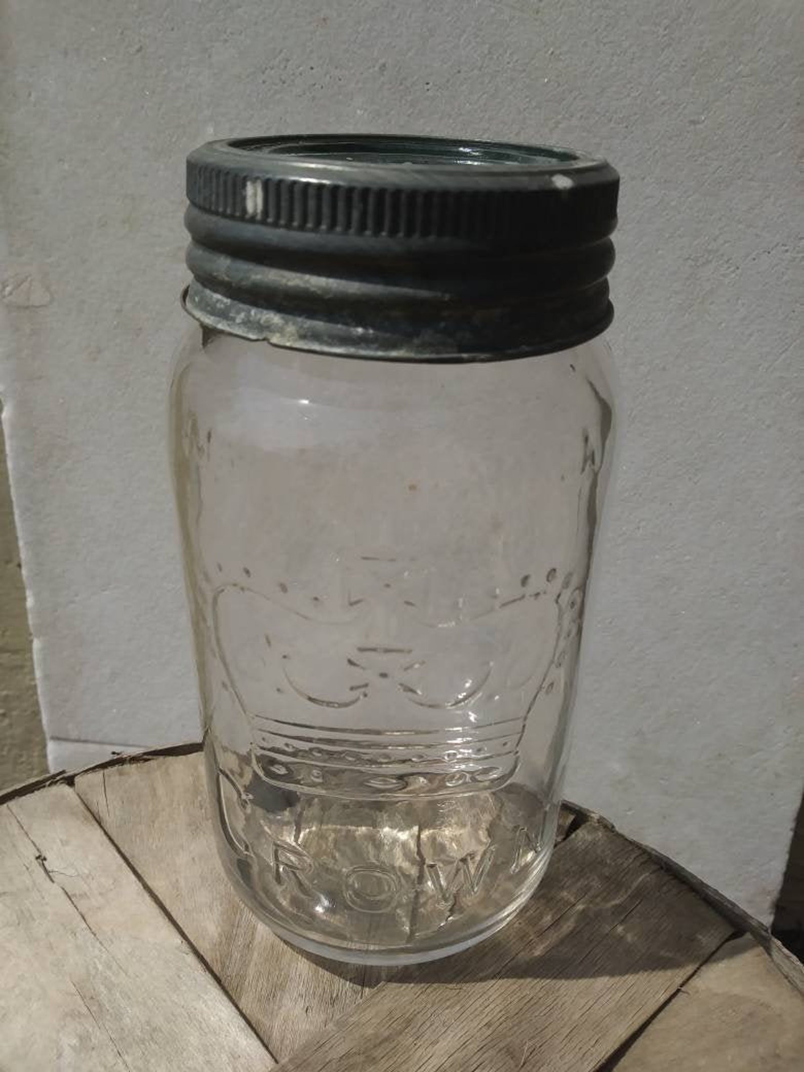 Vintage Crown Mason Jar with Glass Lid Made in Canada Etsy
