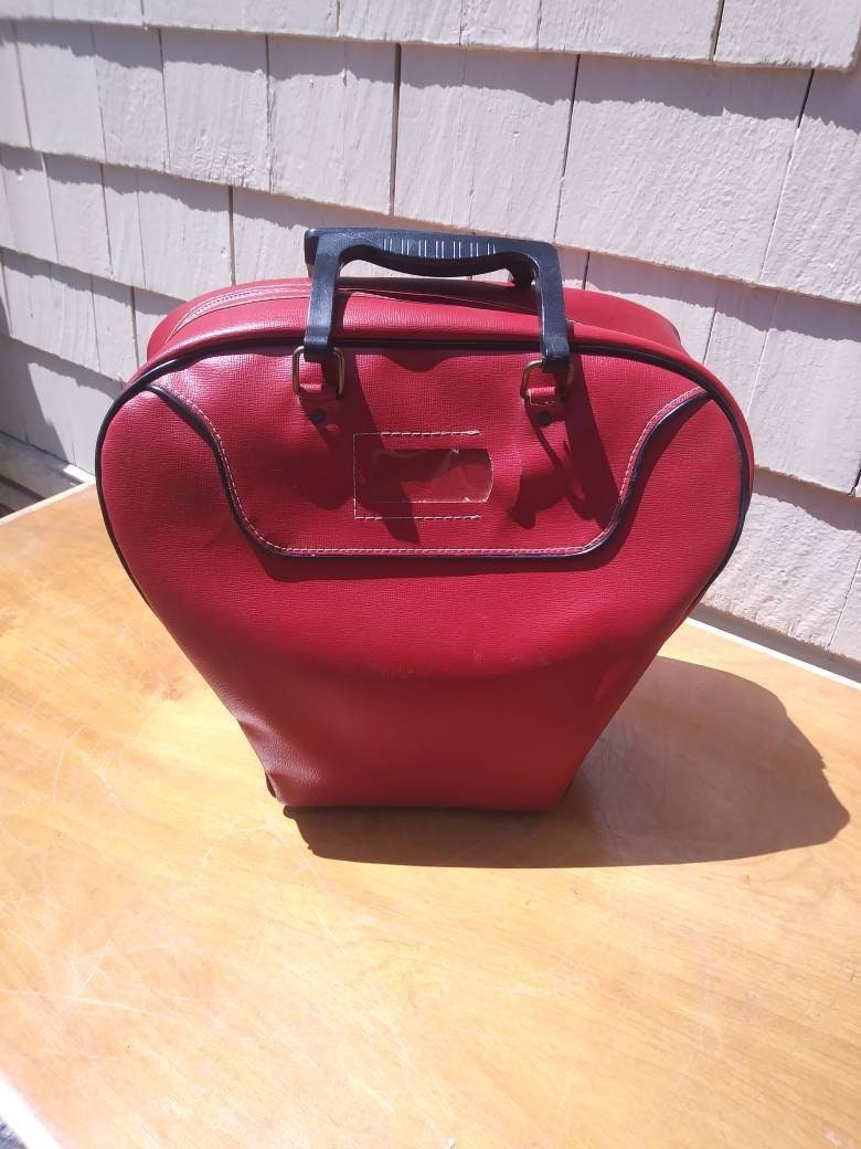 amf, Bags, Retro Bowling Ball Bag Vinyl Handbag Purse Red Handles Leather  Unique Shape
