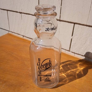 Vintage One Quart Milk Bottle with Baby Face Molded into Glass - Voegel&#39;s - Minnesota
