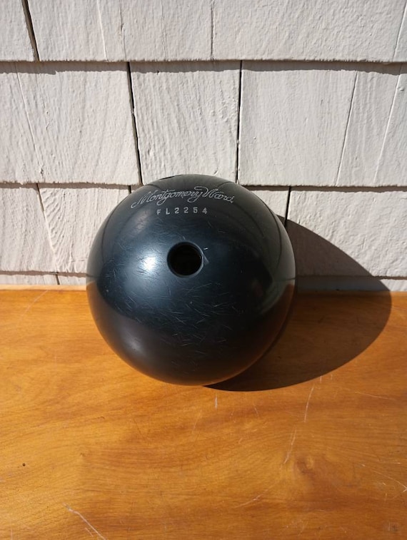 Boule de bowling noire vintage Montgomery Ward ayant appartenu a Don D. Etsy France