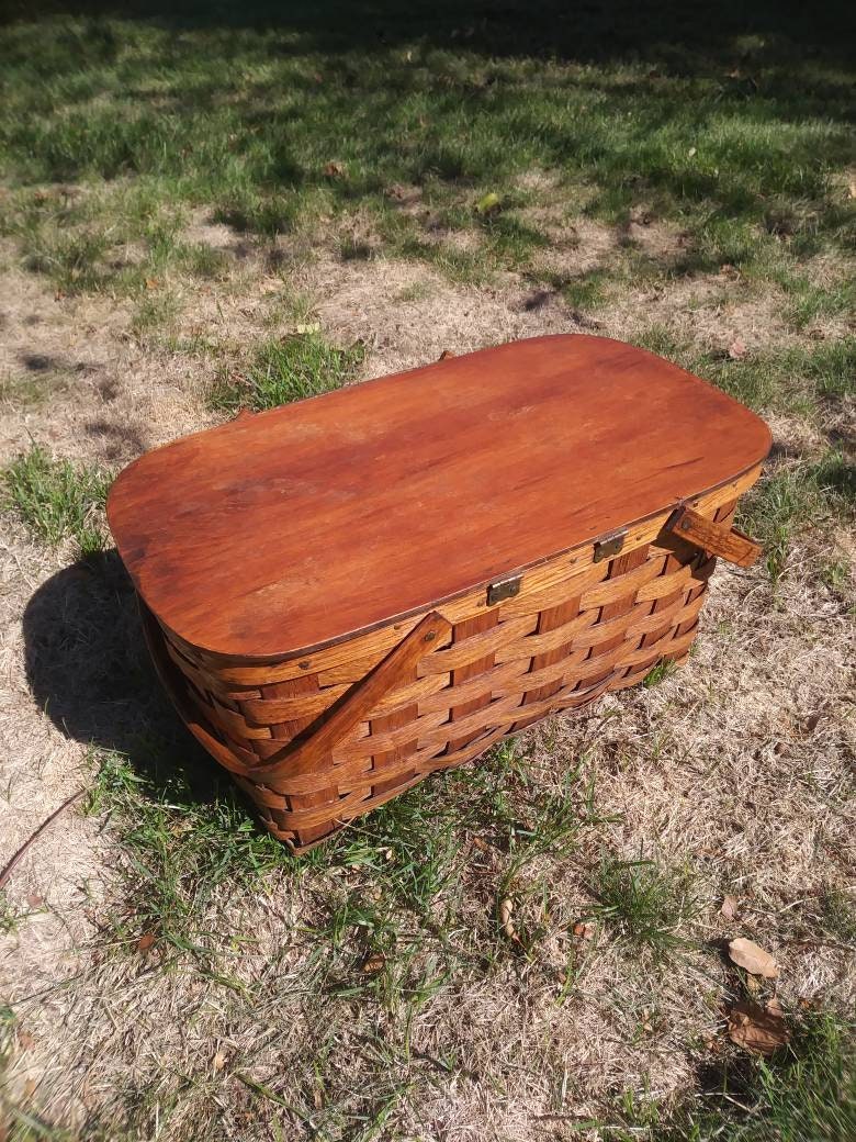 Vintage Shelton Woven Wood Picnic Basket - Beautiful Golden Oak - Etsy