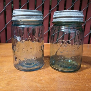 Vintage Small Blue Mason Jars with Zinc Lids