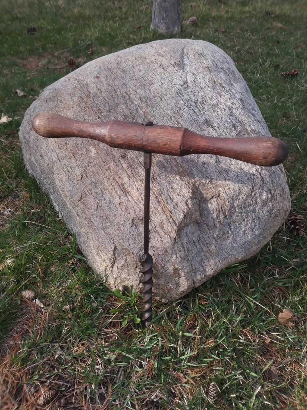 Vintage Auger Drill With Wooden Handle Etsy