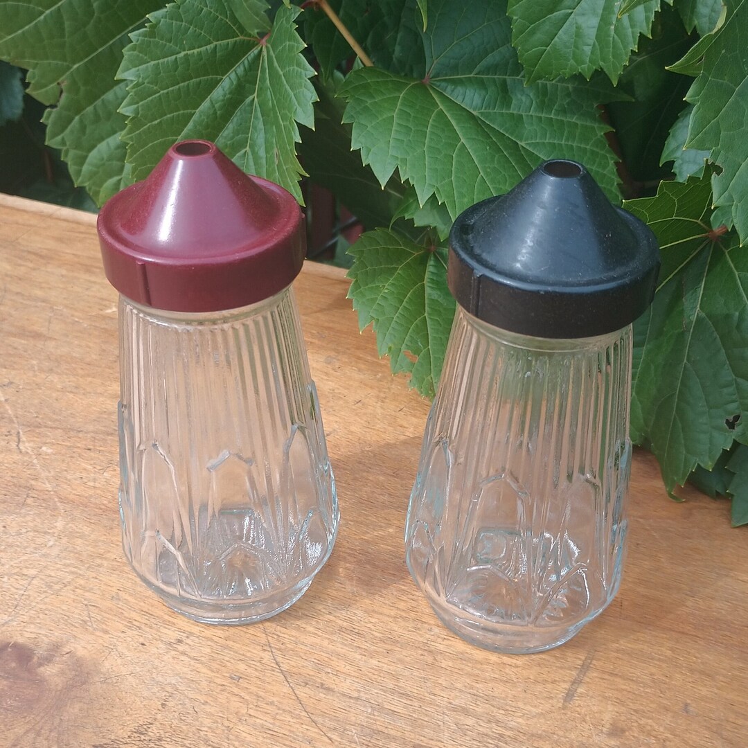 Vintage Sugar Dispensers Burgundy and Black Tops Etsy
