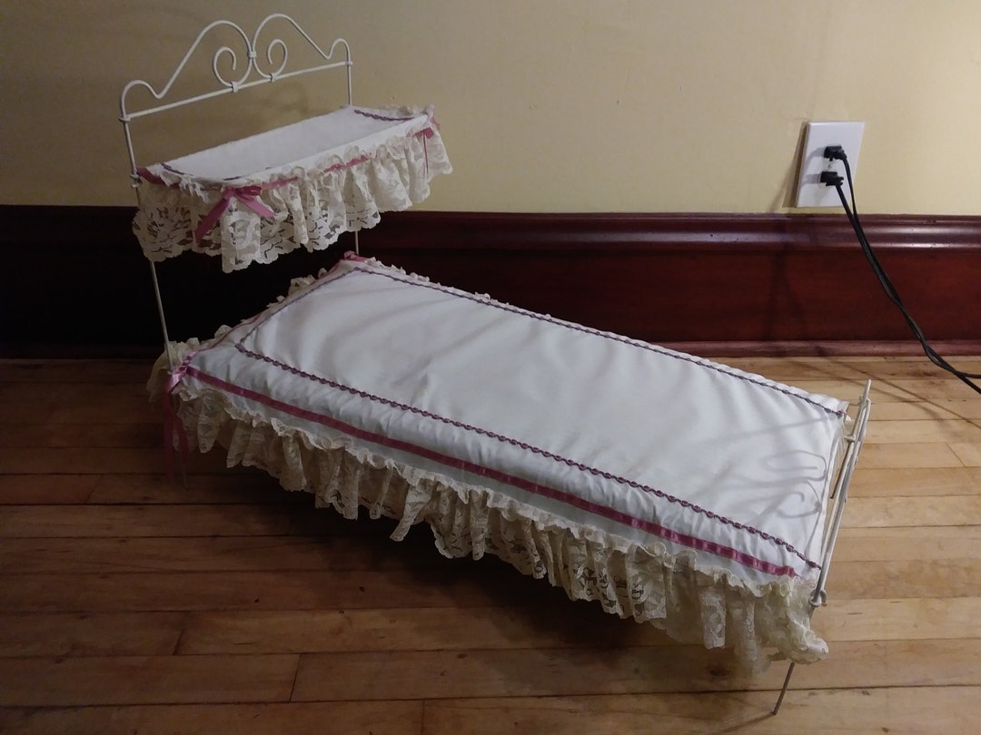 Vintage Doll Bed With Mattress, Sheet and Canopy Etsy