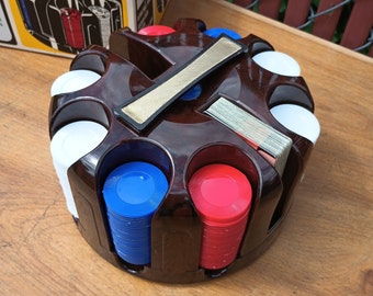 Vintage "Blue Chip" Poker Chip Rack with Chips - and an AFC Deck of Cards