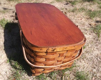 Vintage Shelton Woven Wood Picnic Basket - Beautiful Golden Oak - Etsy