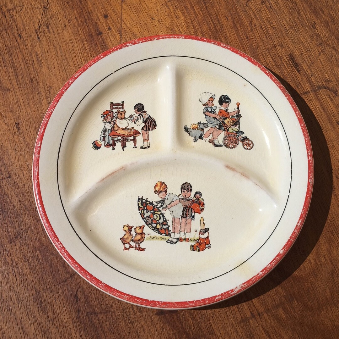 Vintage Child's Divided Plate - Crown Potteries - Etsy