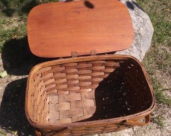 Vintage Shelton Woven Wood Picnic Basket - Beautiful Golden Oak - Etsy