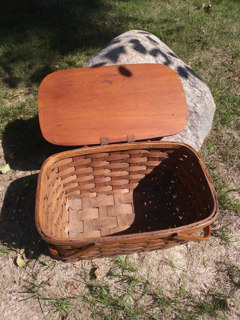 Vintage Shelton Woven Wood Picnic Basket - Beautiful Golden Oak - Etsy