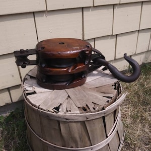 Vintage Pulley with 5 3/4 Inch Hook - Refinished