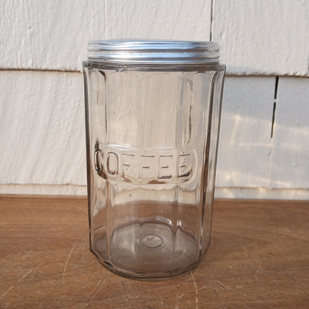Vintage Glass Coffee Canister With Aluminum Lid Etsy