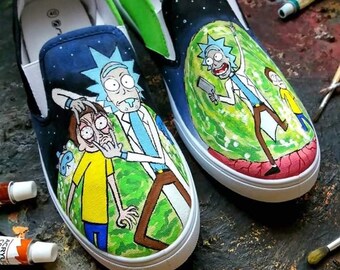 Rick en Morty | Op maat gemaakt | Met de hand beschilderd | Handgemaakte Slip on Schoenen