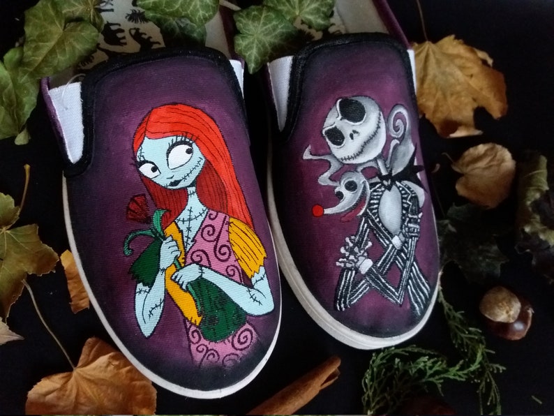 Handmade shoes Custom made Hand-painted Nightmare Before Christmas Slip on shoes