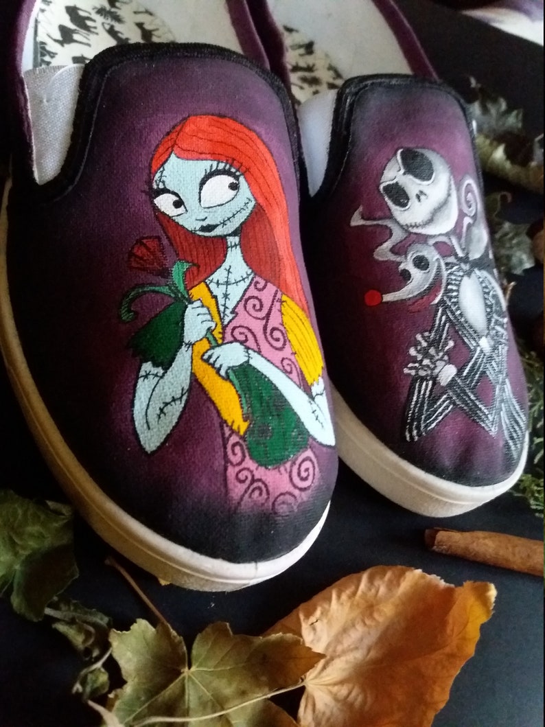 Handmade shoes Custom made Hand-painted Nightmare Before Christmas Slip on shoes