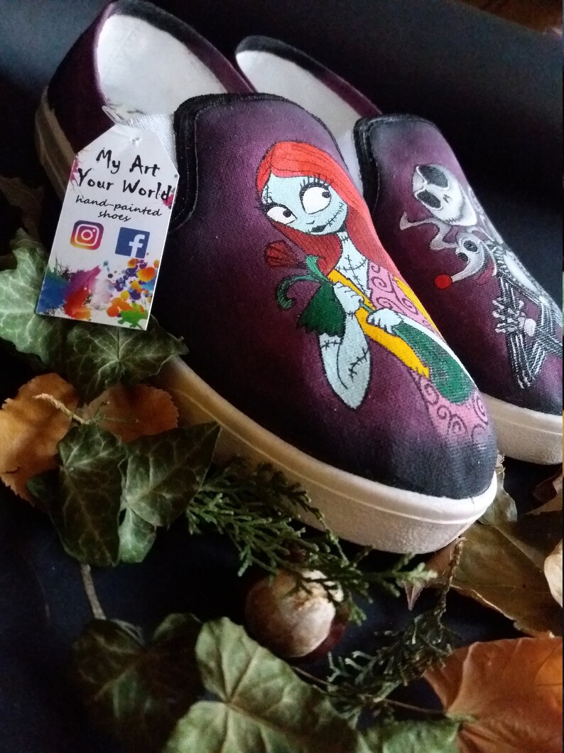 Handmade shoes Custom made Hand-painted Nightmare Before Christmas Slip on shoes
