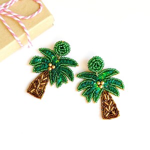 Palm Tree Earrings, Tropical Statement Earrings, Vacation Earrings, Tropical Jewelry, Palm Tree Theme Earrings, Palm Tree Gift For Friends