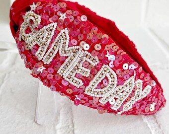 Red Sequin Game Day Headband: Football Sports Headband - Etsy display picture 1