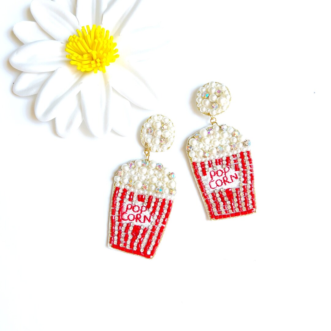 Popcorn Theme Earrings Movie Theme Earrings Popcorn Lover Etsy