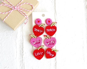 Teach With Love Teacher Earrings, School Teacher Gift, Gift Ideas for Teachers, Teacher Gift, New Teacher Gift, Teacher Outfit,