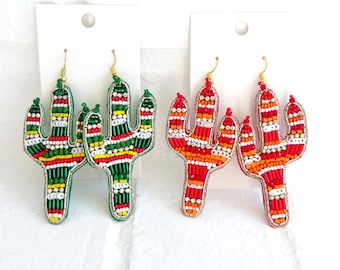 Beaded Cactus Earrings: Southwest Desert Vibe