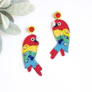 Parrot Beaded Earrings: Tropical Bird Jewelry