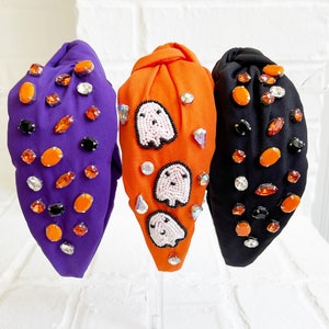 Halloween Headbands, Ghost Headband, Halloween Jeweled Headband, Halloween Sparkly Headband, Orange & Black Headbands, Halloween Outfit