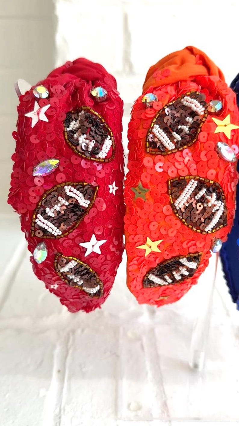 Red Sequin Football Headband: Game Day Sports Headband image 7