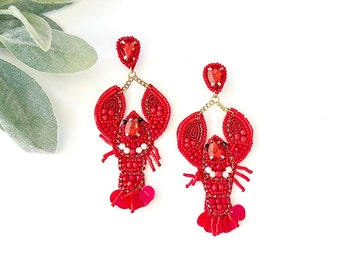 Lobster Earrings, Crawfish Earrings, Crawfish Boil Earrings, Lobster Festival Earrings, Beach Vacation Earrings, Spring Break Earrings