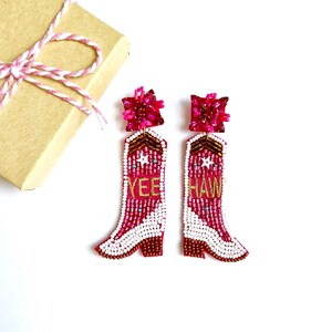 Yee Haw Western Boot Earrings, Pink Boot Earrings, Western Glam Earrings, Country Girl Earrings, Cowboy Boot Earrings, Beaded Earrings