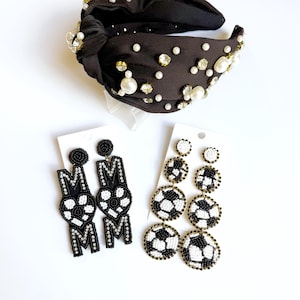 Hand Beaded Soccer Ball Earrings: Rhinestone Sparkle, Soccer Mom Jewelry