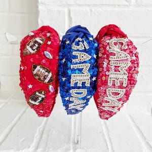 Red Sequin Football Headband: Game Day Sports Headband image 3