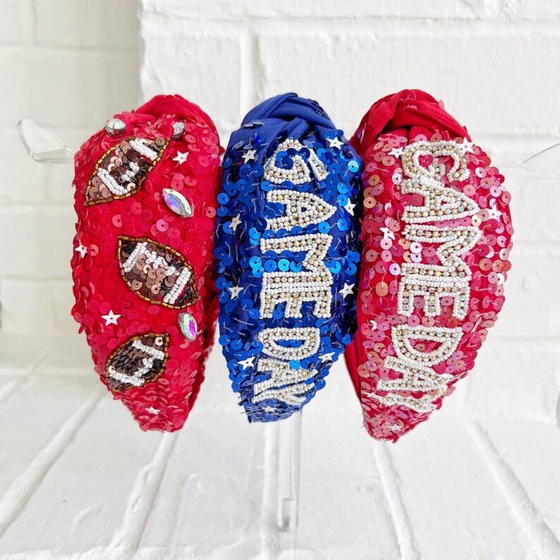 Red Sequin Football Headband: Game Day Sports Headband image 3