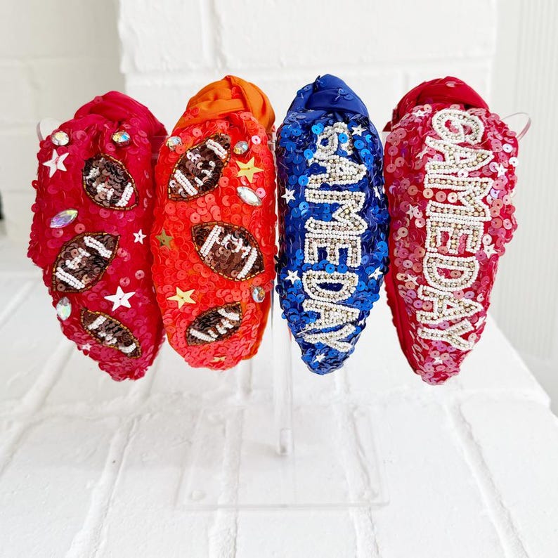 Red Sequin Football Headband: Game Day Sports Headband image 8