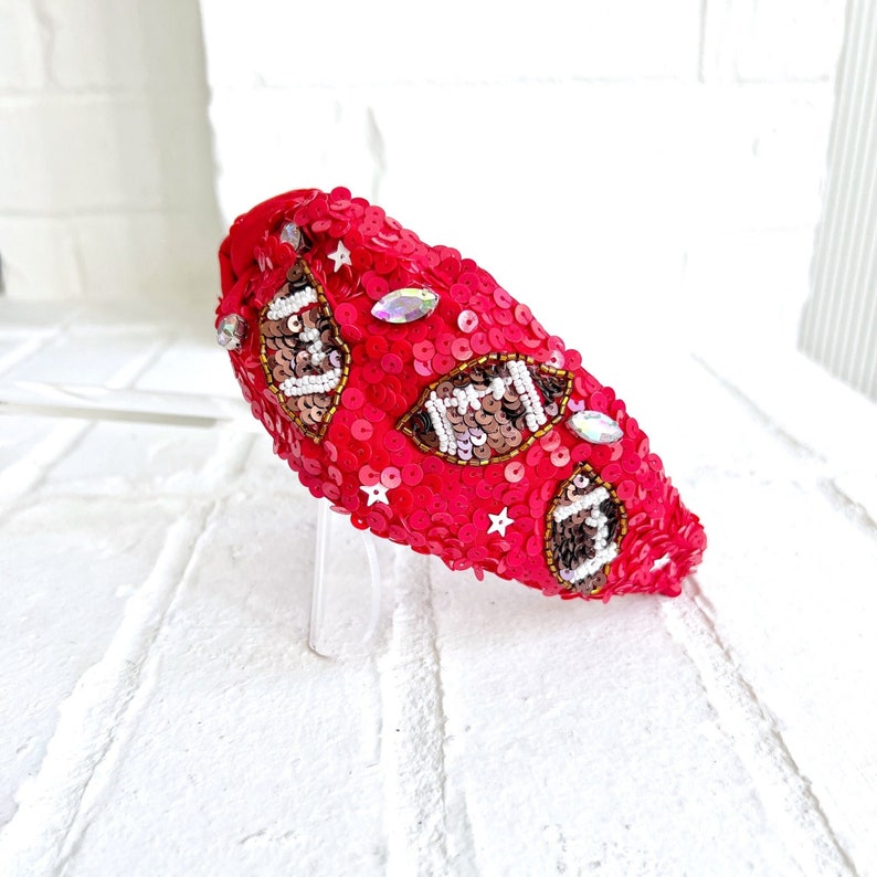 red sequin football headband