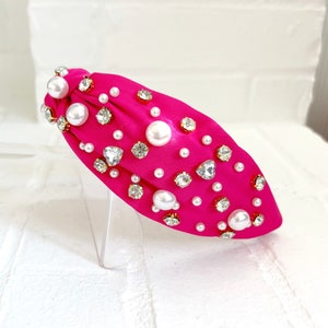 Pink Bling Headband, Hot Pink Sparkly Headband, Valentine&#39;s Day Accessories, Fun Headbands, Pink Headbands, Jeweled Headbands